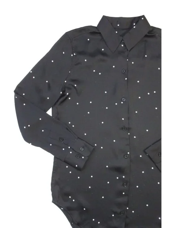 NWT Equipment Essential in Black White Star Print Satin Button Down Shirt XS - Picture 4 of 9
